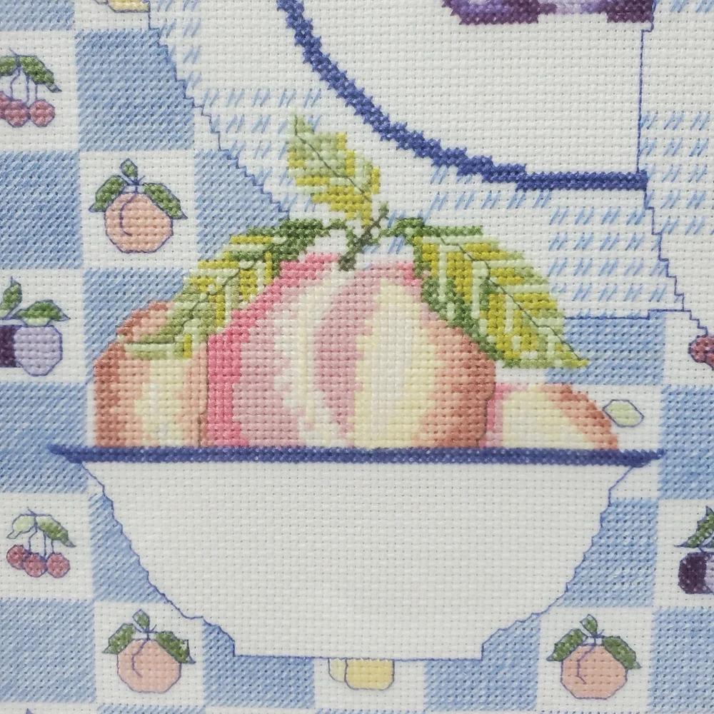 Cross-stitch Framed Art Place Setting and Bowl Of Fruit